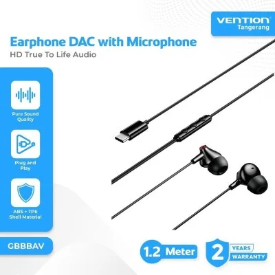 Vention Echo Lite Usb-C In-Ear Wired Headphones With Dac Adapter 1.2M
